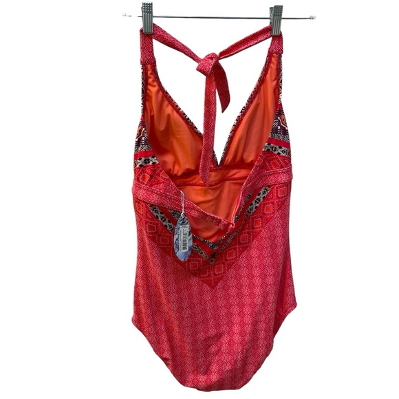 NWT Prana | Lahari Carmine Pink Marrakesh Print Halter One Piece Swimsuit Large - Picture 3 of 16